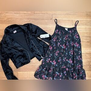 NWT set black crushed velvet jacket & floral layered dress Arizona Jeans girls M